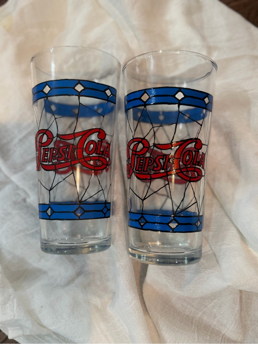 Pepsi-Cola Vintage Logo Glasses - Red & Blue Set of 2
